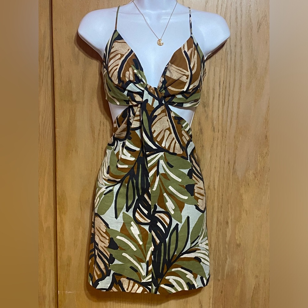 NWT Zara Palm Leaf Cut-Out Mini Dress Sz. L
